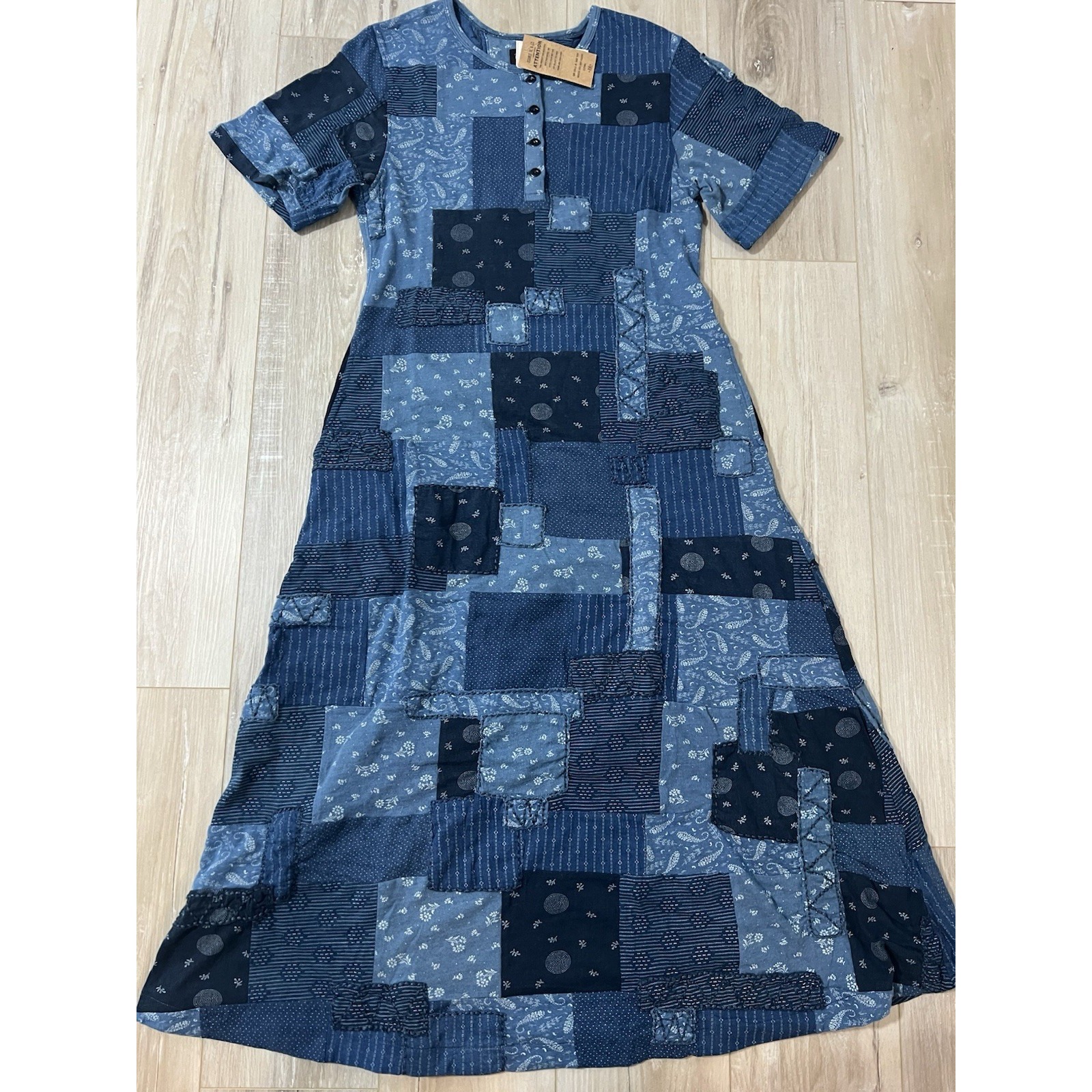 Rrl Double Rl Ralph Lauren Size 2 Patchwork Indigo Jersey Midi Dress Nwt